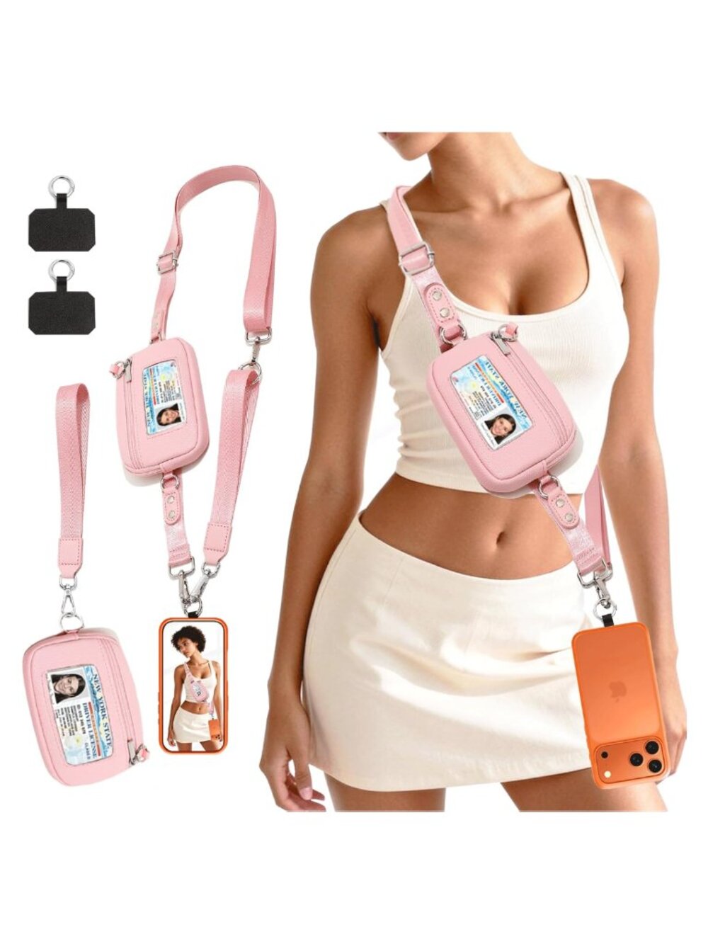 Phone Lanyard Crossbody with Wallet - Hands-Free Cell Phone Strap with 2 Metal